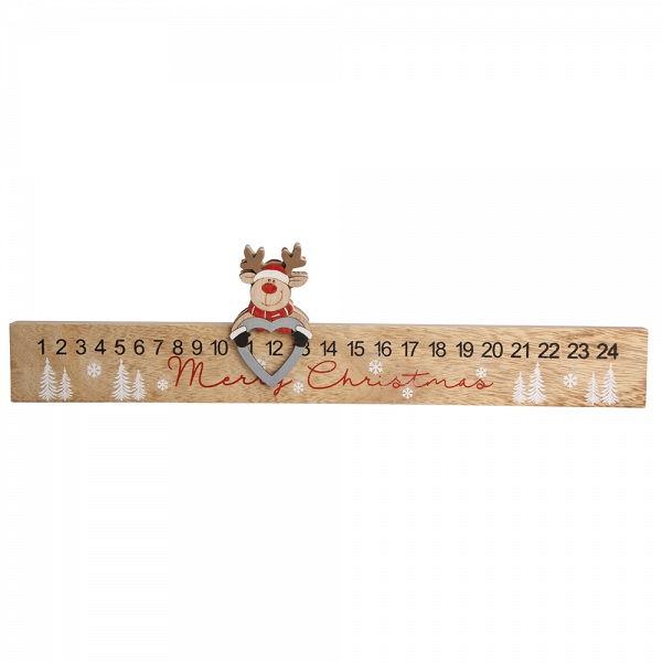 ALTOM DESIGN kalendarz adwentowy z drewna 38x2x9,5cm dek.Renifer