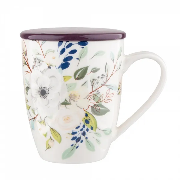 ALTOM DESIGN INEZ kubek porcelanowy herbaty i ziół z zaparzaczem i pokrywką 300 ml GIFT BOX
