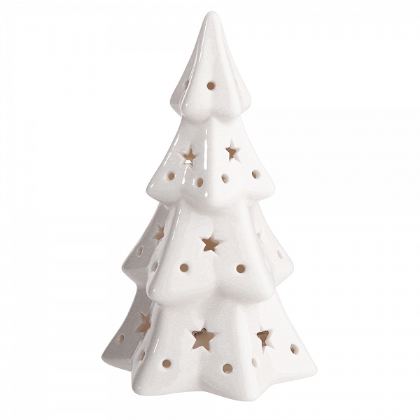 ALTOM DESIGN figurka na Boże Narodzenie ozdoba świąteczna porcelanowa choinka z lampkami led 7x7x11,5 cm