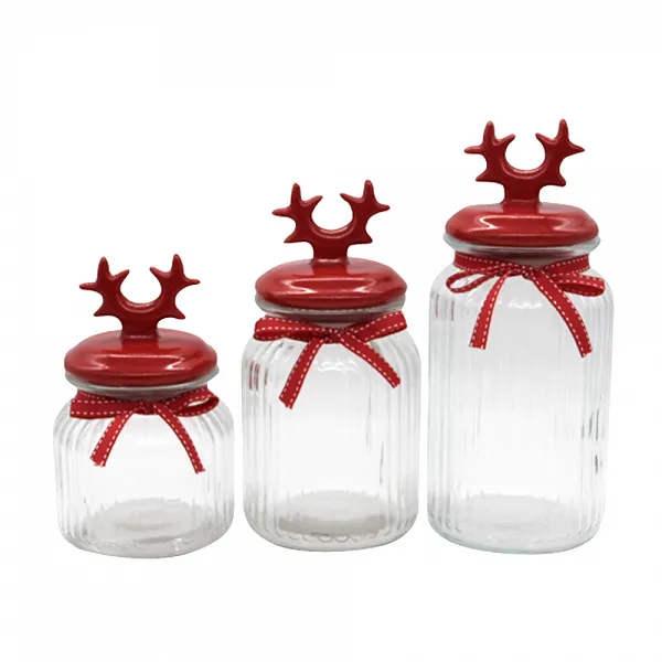 ALTOM DESIGN słoik ozdobny świąteczny relief z ceramiczną pokrywką czerwone rogi 1,25l