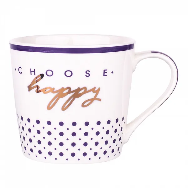 ALTOM DESIGN duży kubek do kawy i herbaty wysoki porcelanowy 350 ML DEK. HAPPY