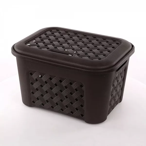 TONTARELLI ARIANNA kosz prostokątny z pokrywką + uchwyty 43,5x33,5x26cm 23,6l brąz