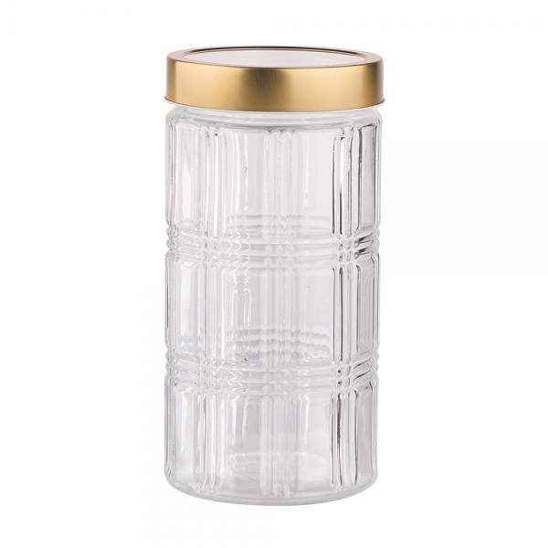 ALTOM DESIGN ozdobny słoiczek szklany na produkty sypkie z pokrywką w kolorze złotym 1,2l DEK.KRATKA