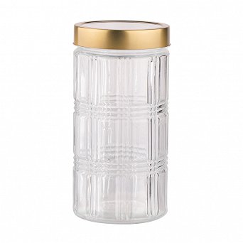 ALTOM DESIGN ozdobny słoiczek szklany na produkty sypkie z pokrywką w kolorze złotym 1,2l DEK.KRATKA