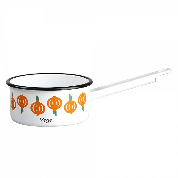 SILESIA RYBNIK MODERN VEGE rondel z rączką emaliowany 1,0L 14cm biały/motyw cebula (gaz/indukcja)