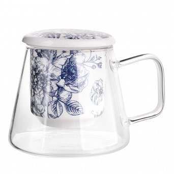 ALTOM DESIGN ELISABETH kubek do kawy i herbaty szklany z porcelanowym zaparzaczem i pokrywką 300 ml