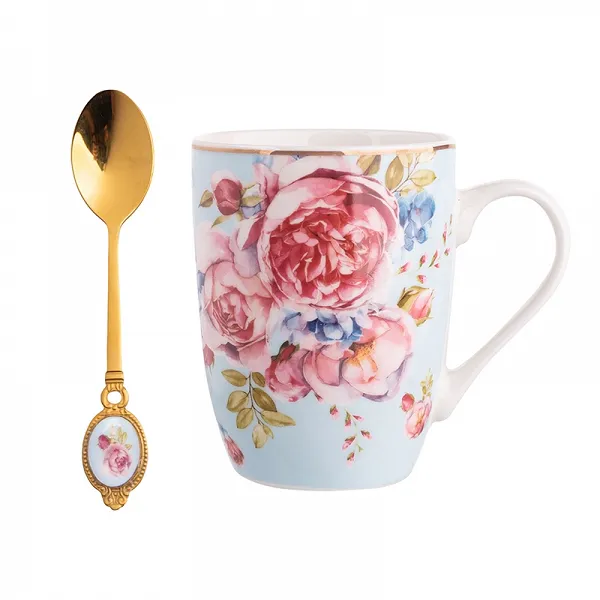 ALTOM DESIGN SCARLETT kubek baryłka 300ml ze złotą łyżeczką błękitny color box