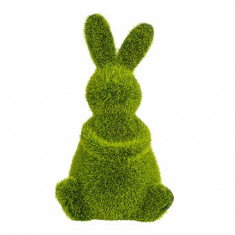 ALTOM DESIGN figurka porcelanowa pokryta sztuczną trawą / ozdoba świąteczna na Wielkanoc Zając zielony 10x9x17 cm