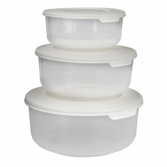 TONTARELLI FAMILY FOOD zestaw 3 pojemników okrągłych idealne na śniadanie / lunch box 1,7+1+0,5L białe pokrywki
