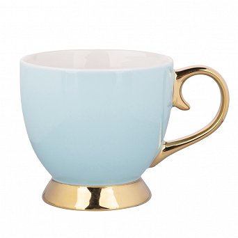 ALTOM DESIGN AURORA GOLD duża filiżanka jumbo na nóżce porcelanowa do kawy i herbaty 400 ml BŁĘKITNA MIĘTA