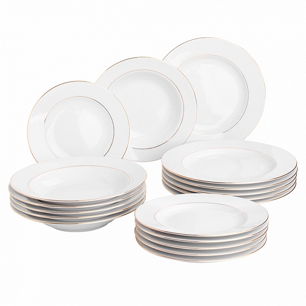 MARIAPAULA ZŁOTA LINIA komplet talerzy obiadowych porcelana / serwis porcelanowy dla 6 osób 18 elementów / Zakłady Porcelany Karolina 