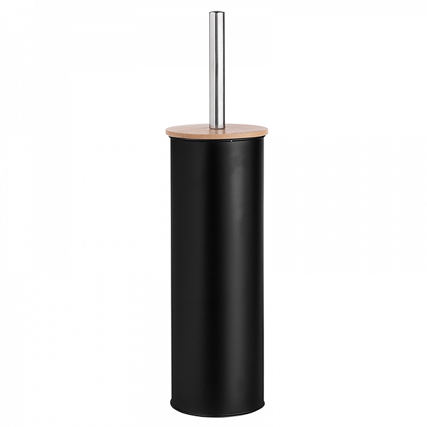 ALTOM DESIGN Szczotka do wc w metalowej osłonie i pokrywą bambusową 9,5x26,5x38 cm czarna