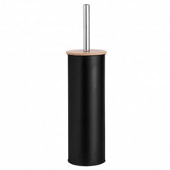 ALTOM DESIGN Szczotka do wc w metalowej osłonie i pokrywą bambusową 9,5x26,5x38 cm czarna