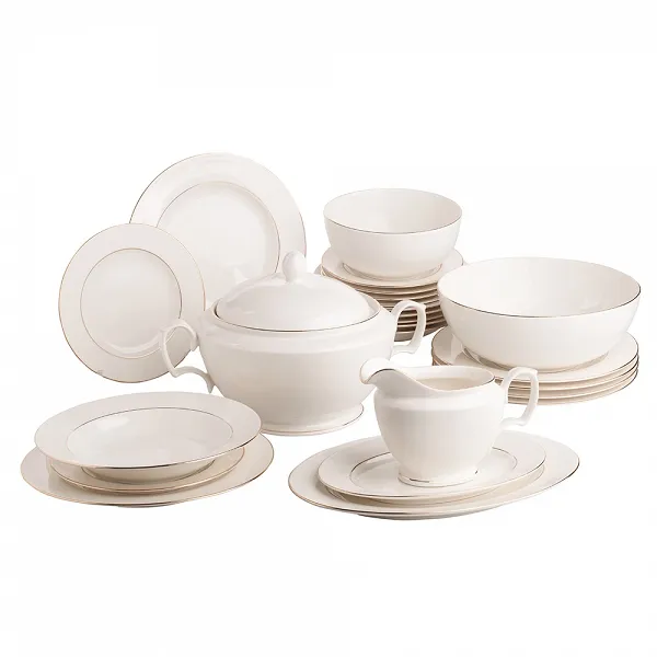 MARIAPAULA ECRU ZŁOTA LINIA komplet obiadowy na 6 osób porcelanowy 24 el.