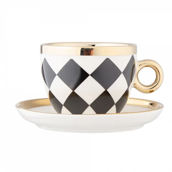 ALTOM DESIGN Palazzo filiżanka ze spodkiem 200 ml arlekin w opasce porcelanowa