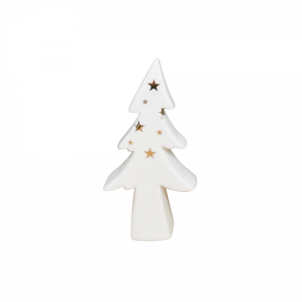 ALTOM DESIGN figurka na Boże Narodzenie ozdoba świąteczna porcelanowa choinka biała ze złotymi gwiazdkami 7,5x3x16 cm