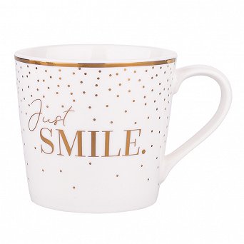 ALTOM DESIGN duży kubek do kawy i herbaty wysoki porcelanowy 350 ML DEK. JUST SMILE
