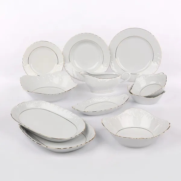 ĆMIELÓW ROCOCO ZŁOTY PASEK komplet obiadowy na 12 osób porcelanowy