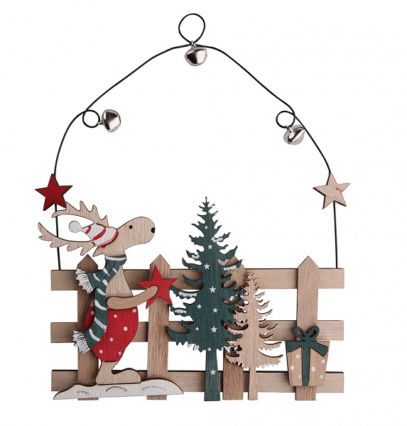 ALTOM DESIGN zawieszka świąteczna drewniany renifer z dzwoneczkami 
