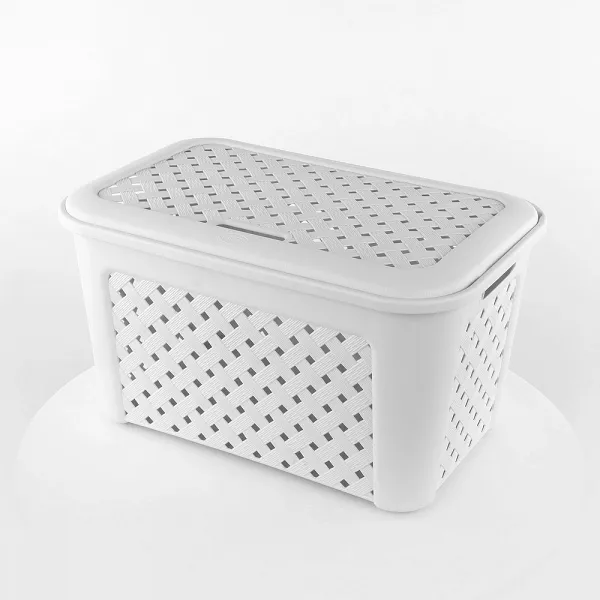 TONTARELLI ARIANNA Zestaw 2 sztuk kosz prostokątny z pokrywką 43,5x33,5x26cm 23,6l biały