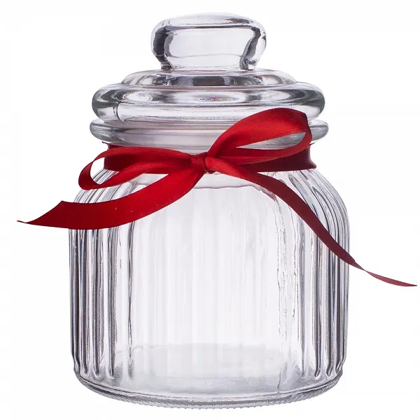 ALTOM DESIGN słoik do przechowywania ozdobny 650ml relief z kokardką czerwoną
