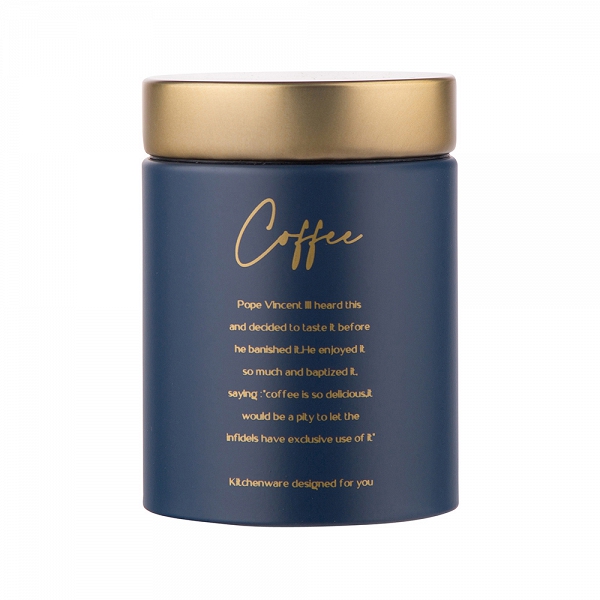 ALTOM DESIGN pojemnik na kawę / granatowa matowa puszka na kawę z pokrywką w odcieniu złota 11x11x15 cm DEK. COFFEE