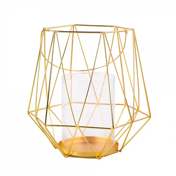 ALTODESIGN świecznik metalowy geometryczny z uchwytem i szklanym wkładem 20x18x20 cm złoty
