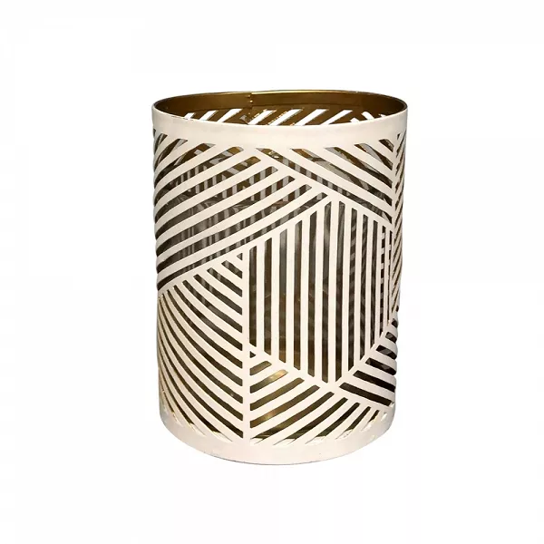 ALTOM DESIGN świecznik szklany w metalowej osłonce 7,5x7,5x11 cm biało-złoty