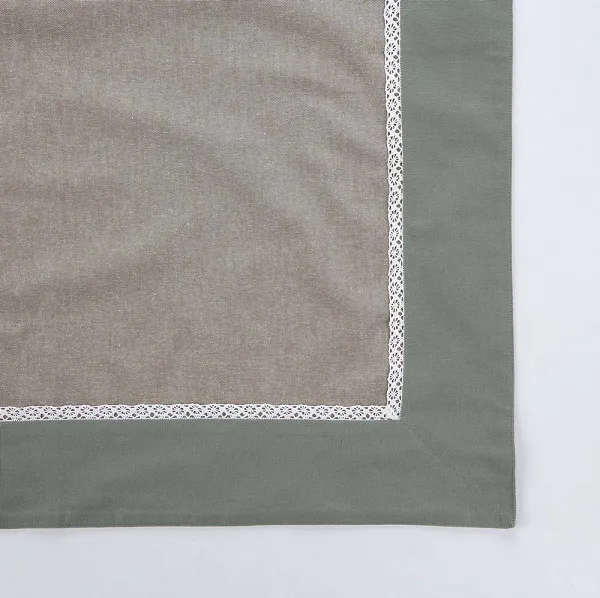 ALTOM DESIGN obrus bawełniany 80x80cm oliwkowy wykończenie koronkowe