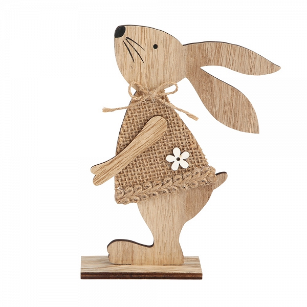 ALTOM DESIGN figurka drewniana ozdoba na Wielkanoc zając w jutowej sukience 12x3,5x15,5 cm