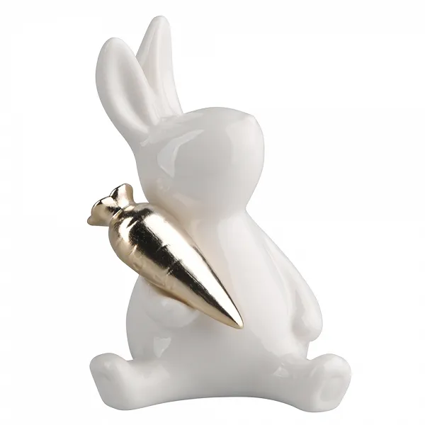 ALTOM DESIGN figurka porcelanowa zając ze złotą marchewką ozdoba na Wielkanoc 7x6,5x11,5 cm