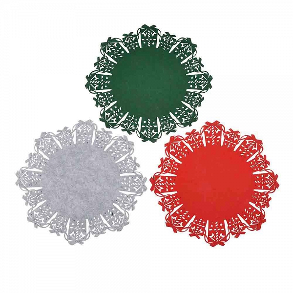 ALTOM DESIGN podkładka na stół / mata stołowa filcowa Boże Narodzenie okrągła 35cm dek. Prezenty mix 3 kolorów