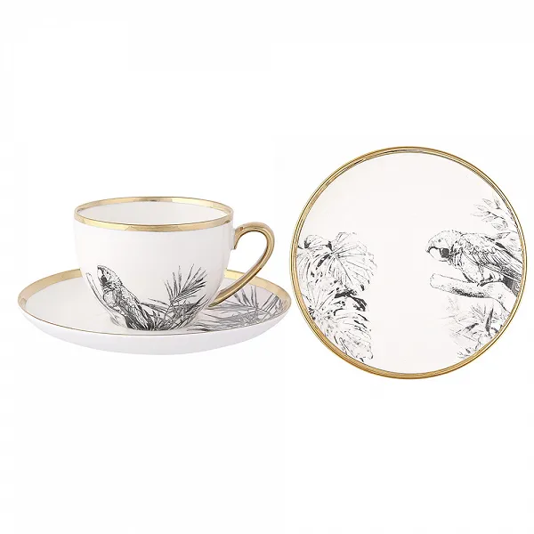 ALTOM DESIGN TROPICAL PARADISE zestaw filiżanka 200 ml ze spodkiem 15,5 cm i talerzem deserowym 15 cm
