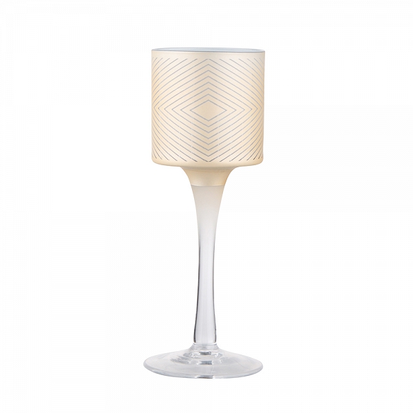ALTOM DESIGN świecznik szklany beżowy z białym wnętrzem na stopce 7x20cm dek. geometryczna