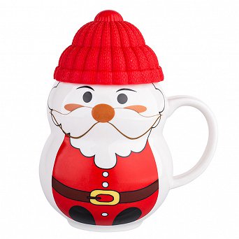 ALTOM DESIGN świąteczny kubek porcelanowy do kawy i herbaty na prezent 350 ml z silikonową czapeczką Mikołaj