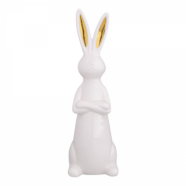 ALTOM DESIGN figurka ceramiczna / ozdoba świąteczna na Wielkanoc Zając ze złotymi uszami 7,5x7,5x24,5cm