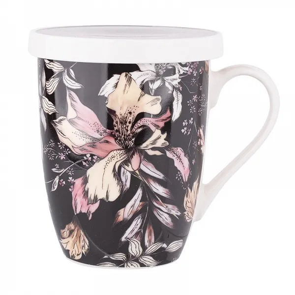 ALTOM DESIGN BLACK LILY porcelanowy kubek 300 ml z zaparzaczem i pokrywą