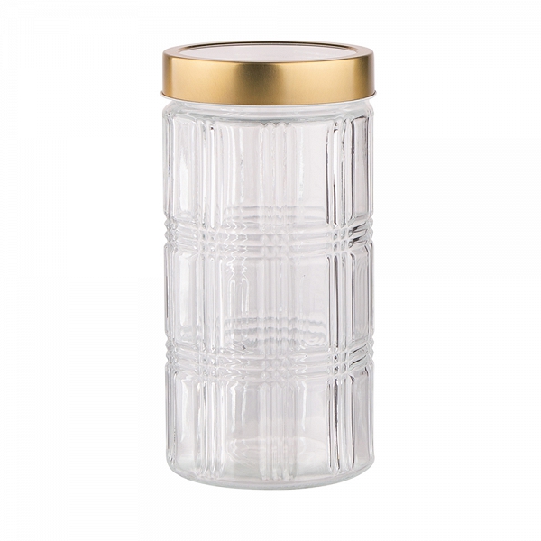 ALTOM DESIGN ozdobny słoiczek szklany na produkty sypkie z pokrywką w kolorze złotym 1,7l DEK.KRATKA