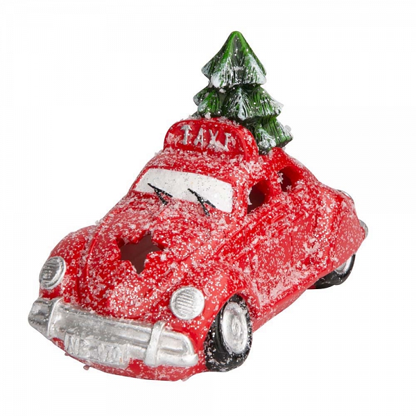 ALTOM DESIGN lampion / figurka ceramiczna LED Boże Narodzenie samochód z choinką 