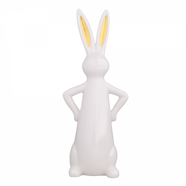 ALTOM DESIGN figurka ceramiczna / ozdoba świąteczna na Wielkanoc Zając ze złotymi uszami 10x10x24,5cm