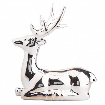 ALTOM DESIGN figurka na Boże Narodzenie ozdoba świąteczna porcelanowa SREBRNY RENIFER 15x9,5x19,5 cm