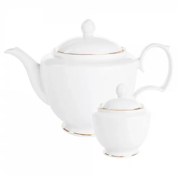 MARIAPAULA ZŁOTA LINIA Zestaw cukiernica porcelanowa 330 ml + imbryk / dzbanek / czajnik do zaparzania/ Zakłady Porcelany Karolina