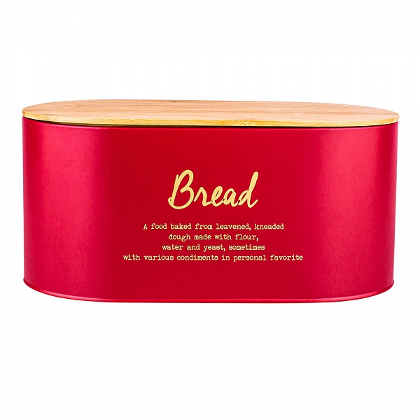 ALTOM DESIGN dek. BREAD chlebak metalowy z bambusową pokrywką czerwony