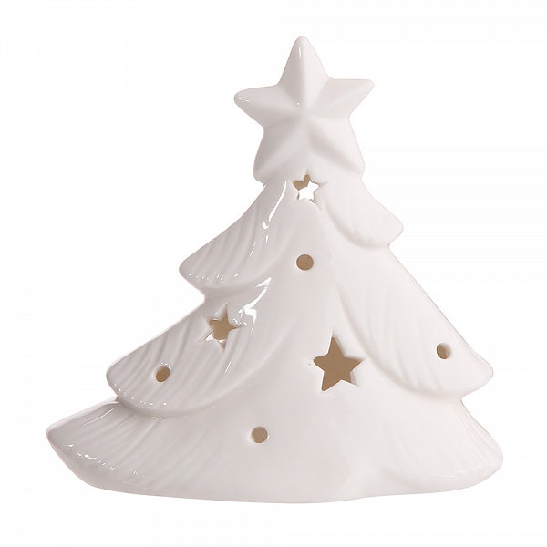 ALTOM DESIGN figurka na Boże Narodzenie ozdoba świąteczna porcelanowa choinka z lampkami led 11x5,5x10 cm
