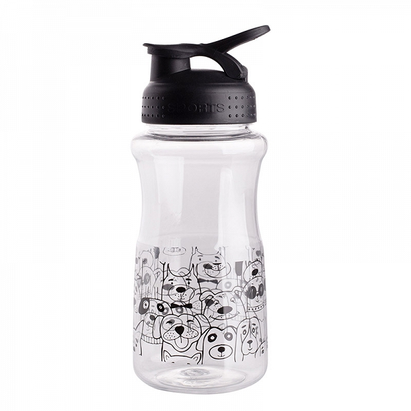 ALTOM DESIGN ZWIERZAKI butelka plastikowa na wodę / bidon czarna 500 ml DEK. BIAŁY PIES