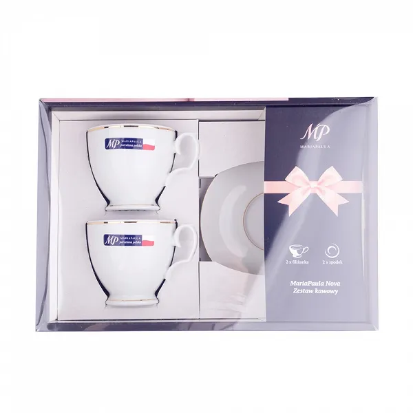 MARIAPAULA ZŁOTA LINIA zestaw kawowy porcelanowy 2 filiżanek 220ml ze spodkiem 15cm opakowanie prezentowe