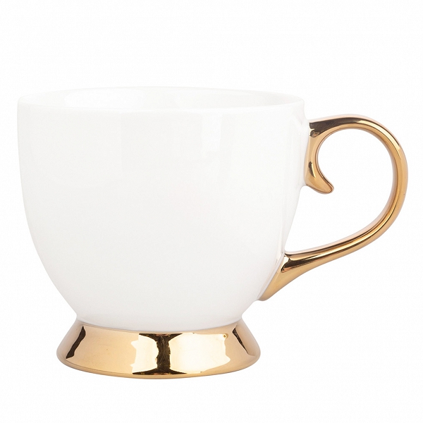 ALTOM DESIGN AURORA GOLD duża filiżanka jumbo na nóżce porcelanowa do kawy i herbaty 400 ml KREMOWA