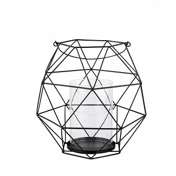 ALTODESIGN świecznik metalowy geometryczny z uchwytem i szklanym wkładem 22x22x22cm czarny