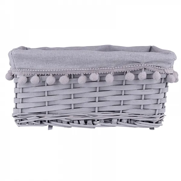 ALTOM DESIGN kosz z pomponami 30x21x13cm wykonany z wikliny szary