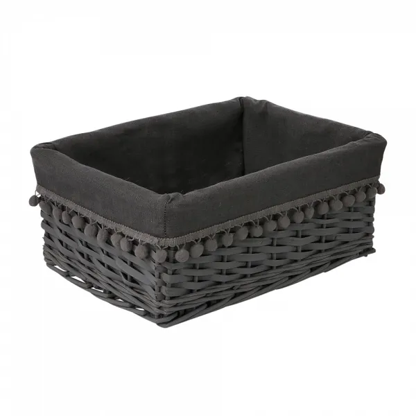 ALTOM DESIGN koszyk wiklinowy wyścielony materiałem z pomponami 36x27x16cm